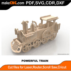 The Powerful Train 3D Puzzle Pattern for CNC Laser Router Silhouette Die Cutter Scroll Saw Model DXF SVG Plans Toy Laser Cricut Silhouette