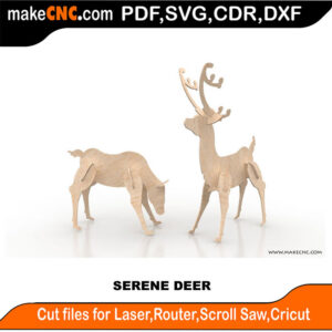 The Serene Deer 3D Puzzle Pattern for CNC Laser Router Silhouette Die Cutter Scroll Saw Model DXF SVG Plans Toy Laser Cricut Silhouette