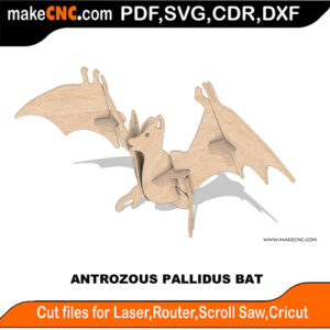 Antrozous Pallidus Bat 3D Puzzle Pattern for CNC Laser Router Silhouette Die Cutter Scroll Saw Model DXF SVG Plans Toy Laser Cricut Silhouette