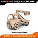 The Cherry Picker Truck 3D Puzzle Pattern for CNC Laser Router Silhouette Die Cutter Scroll Saw Model DXF SVG Plans Toy Laser Cricut Silhouette