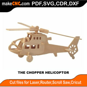 The Chopper Helicopter 3D Puzzle Pattern for CNC Laser Router Silhouette Die Cutter Scroll Saw Model DXF SVG Plans Toy Laser Cricut Silhouette