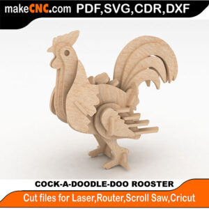 Cock a Doodle Doo Rooster 3D Puzzle Pattern for CNC Laser Router Silhouette Die Cutter Scroll Saw Model DXF SVG Plans Toy Laser Cricut Silhouette