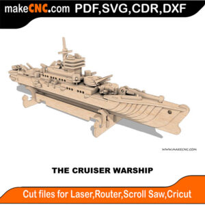 The Cruiser Warship 3D Puzzle Pattern for CNC Laser Router Silhouette Die Cutter Scroll Saw Model DXF SVG Plans Toy Laser Cricut Silhouette