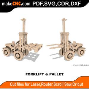 Forklift & Pallet 3D Puzzle Pattern for CNC Laser Router Silhouette Die Cutter Scroll Saw Model DXF SVG Plans Toy Laser Cricut Silhouette