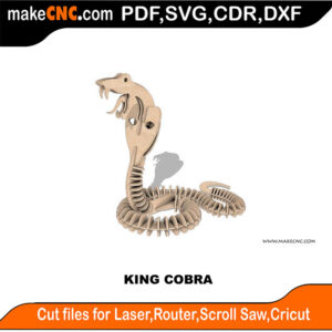The King Cobra 3D Puzzle Pattern for CNC Laser Router Silhouette Die Cutter Scroll Saw Model DXF SVG Plans Toy Laser Cricut Silhouette