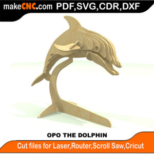 Opo The Dolphin 3D Puzzle Pattern for CNC Laser Router Silhouette Die Cutter Scroll Saw Model DXF SVG Plans Toy Laser Cricut Silhouette