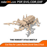 A Robust Stag Beetle 3D Puzzle Pattern for CNC Laser Router Silhouette Die Cutter Scroll Saw Model DXF SVG Plans Toy Laser Cricut Silhouette