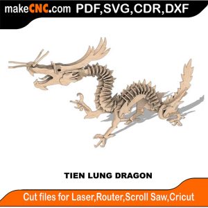 3D puzzle of a Chinese dragon Tien Lung, precision laser-cut CNC template