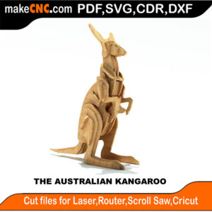 3D puzzle of an Australian kangaroo, precision laser-cut CNC template