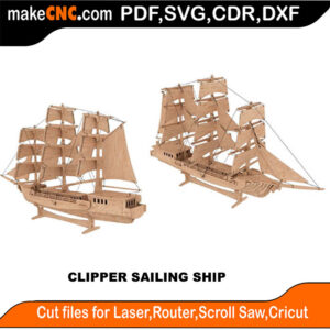 East India Trader Clipper Sailing Ship Scroll Saw Model DXF SVG Plans Toy Laser Cricut