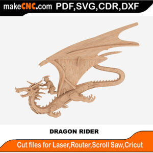 3D puzzle of a dragon rider, precision laser-cut CNC template