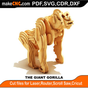 3D puzzle of a giant gorilla, precision laser-cut CNC template