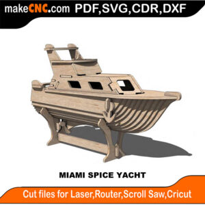 3D puzzle of a luxury yacht, precision laser-cut CNC template