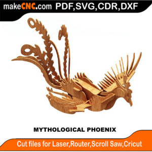 3D puzzle of a mythological phoenix, precision laser-cut CNC template
