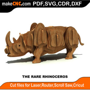 Rare Rhinoceros Wild Animal Scroll Saw Model DXF SVG Plans Toy Laser Cricut