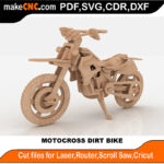 3D puzzle of a motocross dirt bike, precision laser-cut CNC template