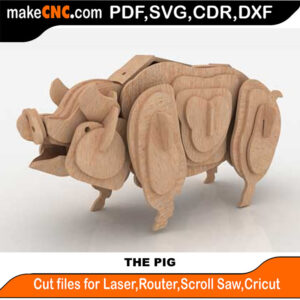 The Intelligent Pig Farm Animal Scroll Saw Model DXF SVG Plans Toy Laser Cricut