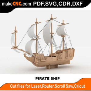 3D puzzle of a pirate ship, precision laser-cut CNC template
