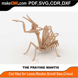 3D puzzle of a praying mantis, precision laser-cut CNC template