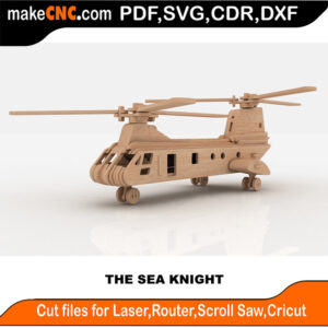 3D puzzle of the Sea Knight Helicopter, precision laser-cut CNC template