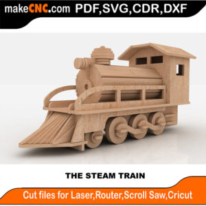 3D puzzle of a steam train, precision laser-cut CNC template