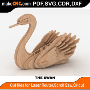 3D puzzle of a swan, precision laser-cut CNC template