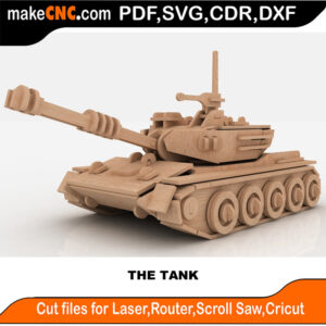 3D puzzle of a tank, precision laser-cut CNC template