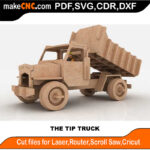3D puzzle of a tip truck or dump truck, precision laser-cut CNC template