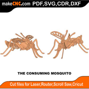 3D puzzle of a consuming mosquito, precision laser-cut CNC template