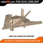 3D puzzle of an F22 Stealth Fighter, precision laser-cut CNC template