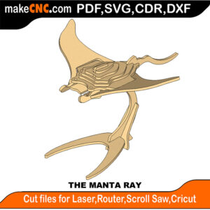3D puzzle of a manta ray, precision laser-cut CNC template
