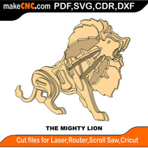 3D puzzle of a mighty lion, precision laser-cut CNC template