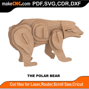 3D puzzle of a massive polar bear, precision laser-cut CNC template