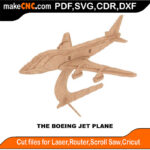 3D puzzle of a Boeing jet plane, precision laser-cut CNC template