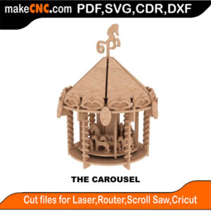 3D puzzle of a carousel, precision laser-cut CNC template