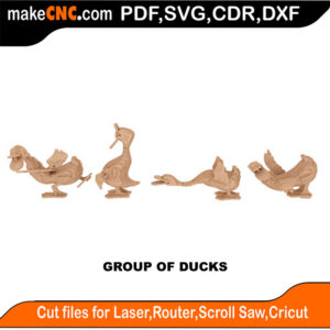 3D puzzle of a group of ducks, precision laser-cut CNC template