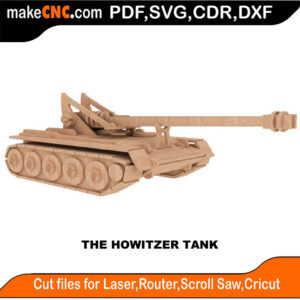3D puzzle of a Howitzer tank, precision laser-cut CNC template
