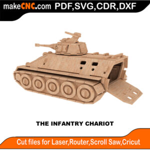 3D puzzle of an infantry chariot, precision laser-cut CNC template