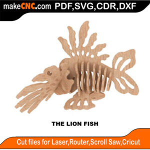 3D puzzle of a lion fish, precision laser-cut CNC template