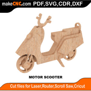 3D puzzle of a motor scooter, precision laser-cut CNC template