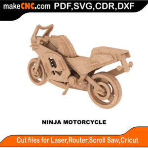 3D puzzle of a ninja motorcycle, precision laser-cut CNC template