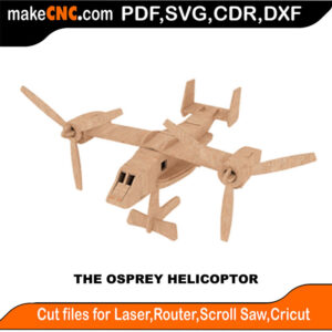 3D puzzle of an Osprey helicopter, precision laser-cut CNC template