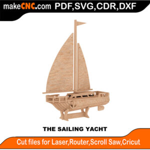 3D puzzle of a sailing yacht, precision laser-cut CNC template