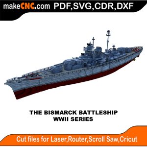 3D puzzle of The Bismarck Battleship, precision laser-cut CNC template