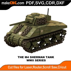 3D puzzle of the M4 Sherman Tank, precision laser-cut CNC template