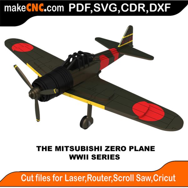 3D puzzle of the Mitsubishi Zero Plane, precision laser-cut CNC template