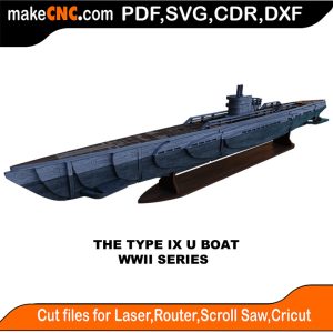 3D puzzle of the Type IX U-Boat, precision laser-cut CNC template