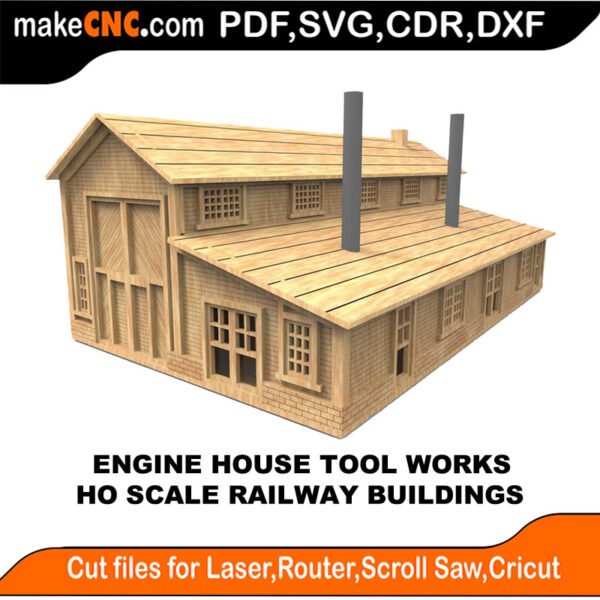 Engine House Tool Works - HO Scale Railway Buildings Series : 3D Puzzle, Laser Cut, Scroll Saw, CNC Router, Template, Pattern, DXF, CDR, SVG