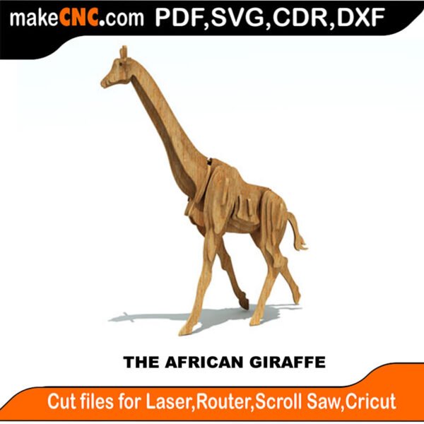 The African Giraffe : 3D Puzzle, Laser Cut, Scroll Saw, CNC Router, Template, Pattern DXF, CDR, SVG