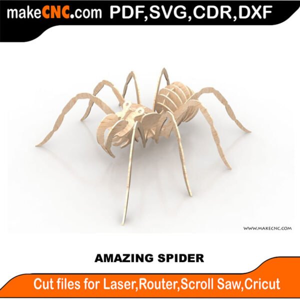 Amazing Spider : 3D Puzzle, Laser Cut, Scroll Saw, CNC Router, Template, Pattern DXF, CDR, SVG